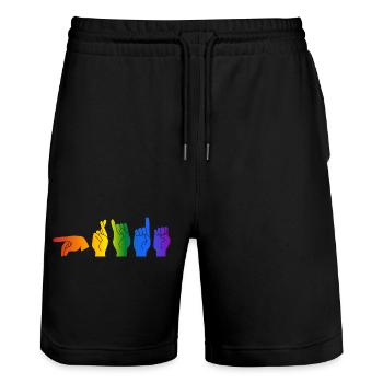ASL Pride I - Farben der Pride-Flagge - Stanley/Stella Unisex Bio Joggingshorts Trainer  - Schwarz - Vorne - Nik (191cm) & Marisol (170cm)