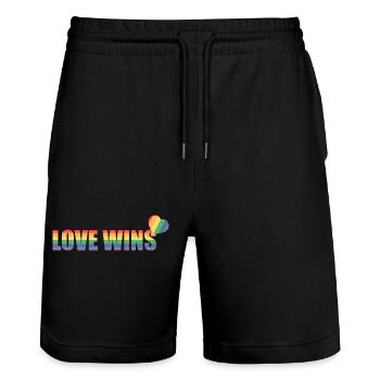 Colorful rainbow heart with love message - Stanley/Stella Trainer Unisex Organic Jogging Shorts - black - Front - Nik (191cm) & Marisol (170cm)