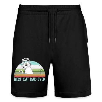 Best Cat Dad Cats Dad Vintage Cat Lover - Stanley/Stella Trainer Unisex Organic Jogging Shorts - black - Front - Nik (191cm) & Marisol (170cm)