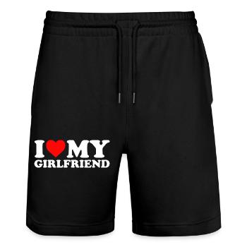 J’AIME MA COPINE Saint-Valentin Cadeau Amour - Short de jogging bio TRAINER Stanley/Stella unisexe - noir - Devant - Nik (191cm) & Marisol (170cm)