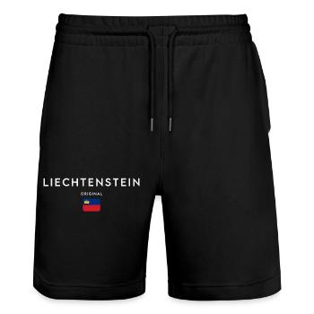 Flagge von Liechtenstein - Stanley/Stella Unisex Bio Joggingshorts Trainer  - Schwarz - Vorne - Nik (191cm) & Marisol (170cm)