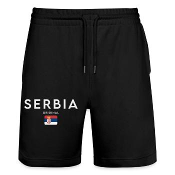 Drapeau de la Serbie, fierté serbe - Short de jogging bio TRAINER Stanley/Stella unisexe - noir - Devant - Nik (191cm) & Marisol (170cm)
