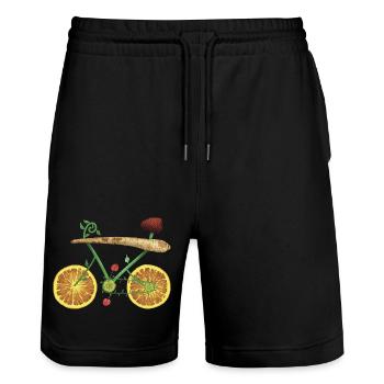 Design de vélo fruité avec des tranches d’orange - Short de jogging bio TRAINER Stanley/Stella unisexe - noir - Devant - Nik (191cm) & Marisol (170cm)