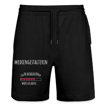 Mediengestalterin Ausbildung Beruf Geschenk - Stanley/Stella Unisex Bio Joggingshorts Trainer  - Schwarz - Vorne - Nik (191cm) & Marisol (170cm)
