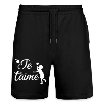 I love you - Stanley/Stella Trainer Unisex Organic Jogging Shorts - black - Front - Nik (191cm) & Marisol (170cm)