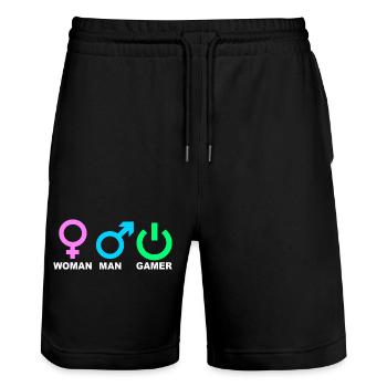 Mann Frau Gamer Gaming - Stanley/Stella Unisex Bio Joggingshorts Trainer  - Schwarz - Vorne - Nik (191cm) & Marisol (170cm)