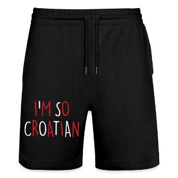 I'M SO CROATIAN Croatian Croatia - Stanley/Stella Trainer Unisex Organic Jogging Shorts - black - Front - Nik (191cm) & Marisol (170cm)
