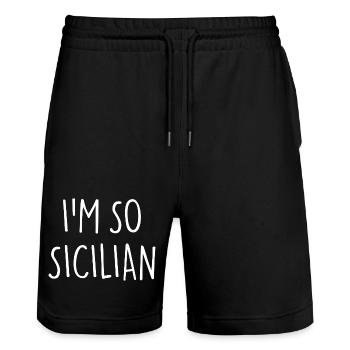 I'M SO SICILIAN Sizilianer Sizilien - Stanley/Stella Unisex Bio Joggingshorts Trainer  - Schwarz - Vorne - Nik (191cm) & Marisol (170cm)