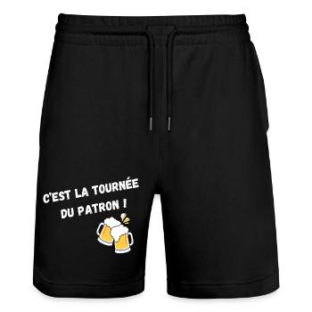 C'est La Tournée Du Patron ! - Short de jogging bio TRAINER Stanley/Stella unisexe - noir - Devant - Nik (191cm) & Marisol (170cm)