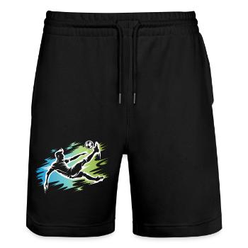 Dynamischer Fußballer - Fußball Bicycle Kick - Stanley/Stella Unisex Bio Joggingshorts Trainer  - Schwarz - Vorne - Nik (191cm) & Marisol (170cm)
