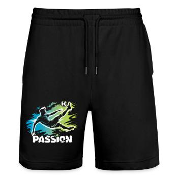 Passion – Conception de ballons de football pour de vrais footballeurs - Short de jogging bio TRAINER Stanley/Stella unisexe - noir - Devant - Nik (191cm) & Marisol (170cm)