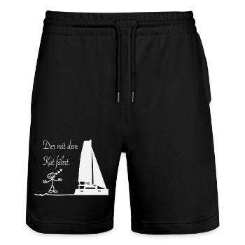 Katzkapitän am Segelboot - Stanley/Stella Unisex Bio Joggingshorts Trainer  - Schwarz - Vorne - Nik (191cm) & Marisol (170cm)