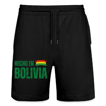 Hergestellt in Bolivien, bolivianischer Stolz - Stanley/Stella Unisex Bio Joggingshorts Trainer  - Schwarz - Vorne - Nik (191cm) & Marisol (170cm)