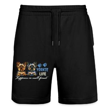 Yorkie puppys - Stanley/Stella Trainer Unisex Organic Jogging Shorts - black - Front - Nik (191cm) & Marisol (170cm)