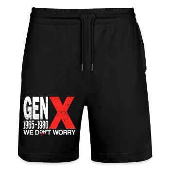 Generation X – Old School & Proud - Stanley/Stella Unisex Bio Joggingshorts Trainer  - Schwarz - Vorne - Nik (191cm) & Marisol (170cm)