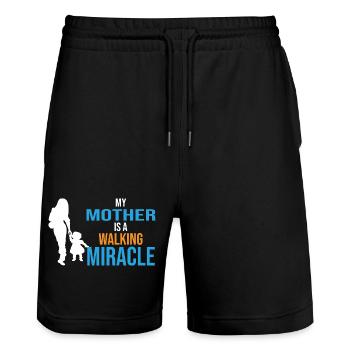 My mother is a walking miracle-Mutter das Wunder - Stanley/Stella Unisex Bio Joggingshorts Trainer  - Schwarz - Vorne - Nik (191cm) & Marisol (170cm)
