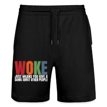 Woke signifie simplement que vous vous souciez des autres - Short de jogging bio TRAINER Stanley/Stella unisexe - noir - Devant - Nik (191cm) & Marisol (170cm)