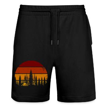 Retro Sonnenuntergang im Wald – Camping Vibes - Stanley/Stella Unisex Bio Joggingshorts Trainer  - Schwarz - Vorne - Nik (191cm) & Marisol (170cm)