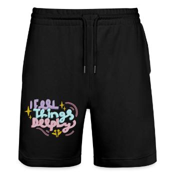 Feel deeply in pastel - Stanley/Stella Trainer Unisex Organic Jogging Shorts - black - Front - Nik (191cm) & Marisol (170cm)