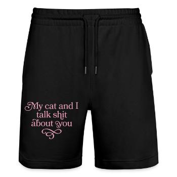 Duo de blasphème de chat en rose - Short de jogging bio TRAINER Stanley/Stella unisexe - noir - Devant - Nik (191cm) & Marisol (170cm)