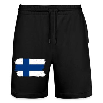 Drapeau finlandais de la Croix nordique - Short de jogging bio TRAINER Stanley/Stella unisexe - noir - Devant - Nik (191cm) & Marisol (170cm)