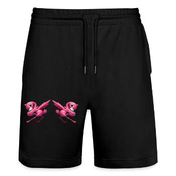 flamingo dabbing 2 - Stanley/Stella Unisex Bio Joggingshorts Trainer  - Schwarz - Vorne - Nik (191cm) & Marisol (170cm)