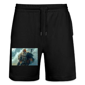 Poster Illustration Wikinger - Stanley/Stella Unisex Bio Joggingshorts Trainer  - Schwarz - Vorne - Nik (191cm) & Marisol (170cm)