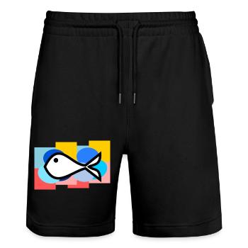 APRILSCHERZ. FISCH. SARDINE. JAHRESTAG - Stanley/Stella Unisex Bio Joggingshorts Trainer  - Schwarz - Vorne - Nik (191cm) & Marisol (170cm)