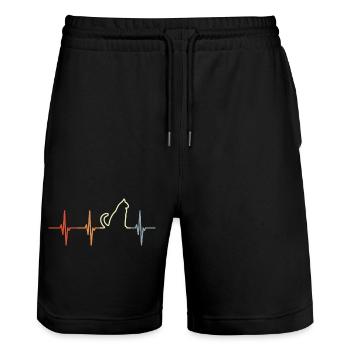 Cat Heartbeat Retro Look - Stanley/Stella Trainer Unisex Organic Jogging Shorts - black - Front - Nik (191cm) & Marisol (170cm)