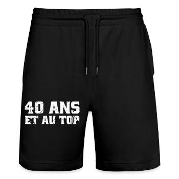 40 ans Top 40ème ANNIVERSAIRE Vintage né en 1985 - Short de jogging bio TRAINER Stanley/Stella unisexe - noir - Devant - Nik (191cm) & Marisol (170cm)