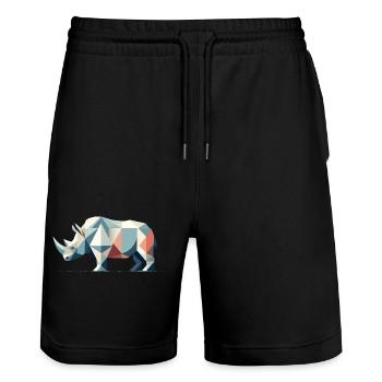 Geometric Rhinoceros – Powerful Elegance - Stanley/Stella Trainer Unisex Organic Jogging Shorts - black - Front - Nik (191cm) & Marisol (170cm)