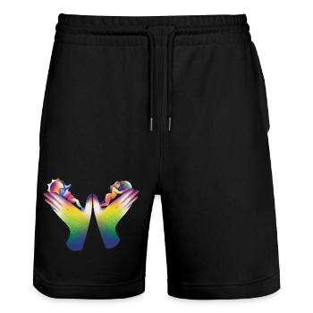 Rainbow Hands of Care - Stanley/Stella Trainer Unisex Organic Jogging Shorts - black - Front - Nik (191cm) & Marisol (170cm)