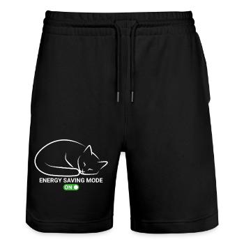 Cat in power saving mode - Stanley/Stella Trainer Unisex Organic Jogging Shorts - black - Front - Nik (191cm) & Marisol (170cm)