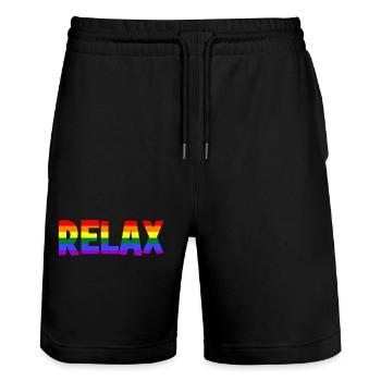 RELAX - Entspannen - Entspannung - chill - chillen - Stanley/Stella Unisex Bio Joggingshorts Trainer  - Schwarz - Vorne - Nik (191cm) & Marisol (170cm)