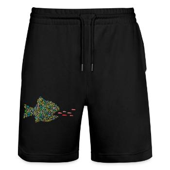 AUTOFRESSENDER FISCH - Stanley/Stella Unisex Bio Joggingshorts Trainer  - Schwarz - Vorne - Nik (191cm) & Marisol (170cm)