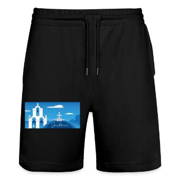 Santorini Panorama von der Kirche aus - Stanley/Stella Unisex Bio Joggingshorts Trainer  - Schwarz - Vorne - Nik (191cm) & Marisol (170cm)