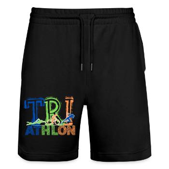 TRIATHLON - Next Level - Stanley/Stella Unisex Bio Joggingshorts Trainer  - Schwarz - Vorne - Nik (191cm) & Marisol (170cm)