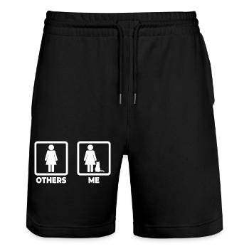 Katzenbesitzerin Strichfiguren - Stanley/Stella Unisex Bio Joggingshorts Trainer  - Schwarz - Vorne - Nik (191cm) & Marisol (170cm)