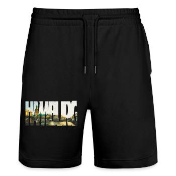 Hamburg Rathaus Skyline Kunst – Stadtbild Design - Stanley/Stella Unisex Bio Joggingshorts Trainer  - Schwarz - Vorne - Nik (191cm) & Marisol (170cm)