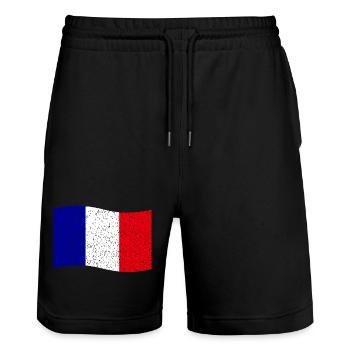 drapeau français vintage - Short de jogging bio TRAINER Stanley/Stella unisexe - noir - Devant - Nik (191cm) & Marisol (170cm)