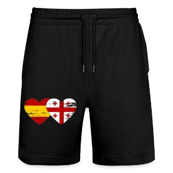 Spain Georgia Flag Heart used - Stanley/Stella Trainer Unisex Organic Jogging Shorts - black - Front - Nik (191cm) & Marisol (170cm)