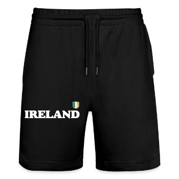 Bold Ireland Wordmark with Shield Crest - Stanley/Stella Trainer Unisex Organic Jogging Shorts - black - Front - Nik (191cm) & Marisol (170cm)
