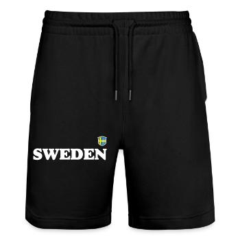 Finnland Kräftige nordische Typografie - Stanley/Stella Unisex Bio Joggingshorts Trainer  - Schwarz - Vorne - Nik (191cm) & Marisol (170cm)