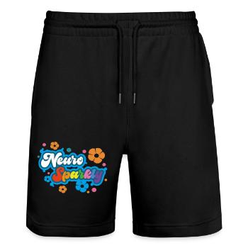 Neuro Sparkly Flower Rainbow Typography - Stanley/Stella Trainer Unisex Organic Jogging Shorts - black - Front - Nik (191cm) & Marisol (170cm)