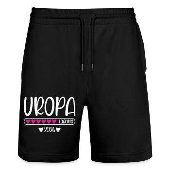 Uropa 2026 loading - Stanley/Stella Unisex Bio Joggingshorts Trainer  - Schwarz - Vorne - Nik (191cm) & Marisol (170cm)