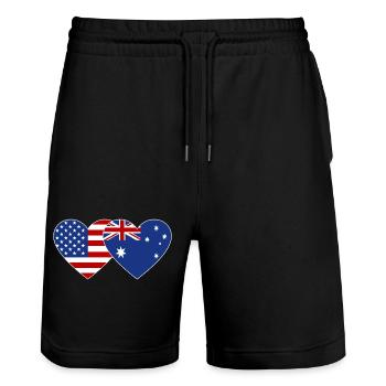 USA Australien Flagge Herzform - Stanley/Stella Unisex Bio Joggingshorts Trainer  - Schwarz - Vorne - Nik (191cm) & Marisol (170cm)