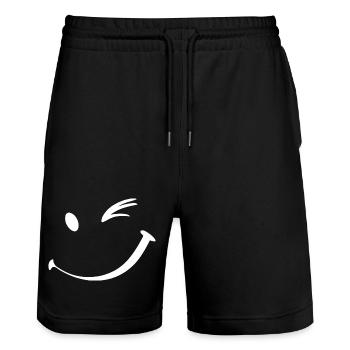 Clin d’œil, sourire clignant de l’œil - Short de jogging bio TRAINER Stanley/Stella unisexe - noir - Devant - Nik (191cm) & Marisol (170cm)