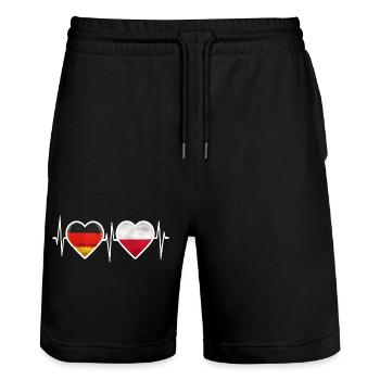 Germany Poland Heartbeat - Stanley/Stella Trainer Unisex Organic Jogging Shorts - black - Front - Nik (191cm) & Marisol (170cm)