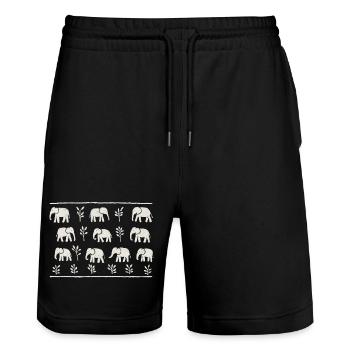 Elefanten und sich wiederholendes schwarz-weißes Laub - Stanley/Stella Unisex Bio Joggingshorts Trainer  - Schwarz - Vorne - Nik (191cm) & Marisol (170cm)