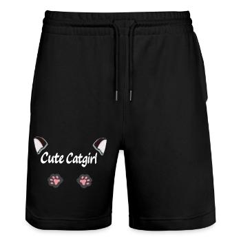 cute Cat girl, Ohren, tier tatzen - Stanley/Stella Unisex Bio Joggingshorts Trainer  - Schwarz - Vorne - Nik (191cm) & Marisol (170cm)